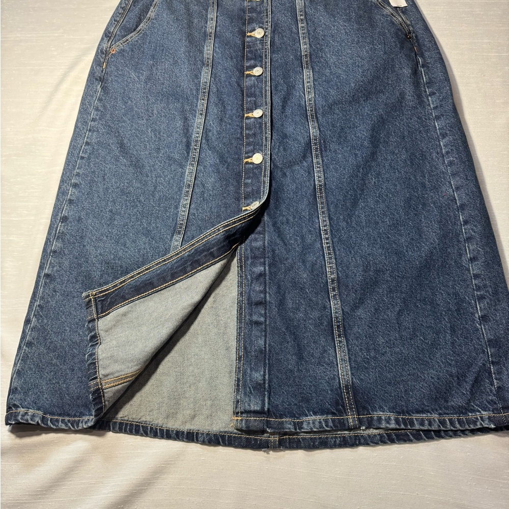Old Navy Dark Blue Button-Front A-Line Denim Skirt - Picture 5 of 7